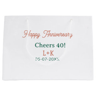 Grand Sac Cadeau Tchin 40 joyeux anniversaire orange vert nom date