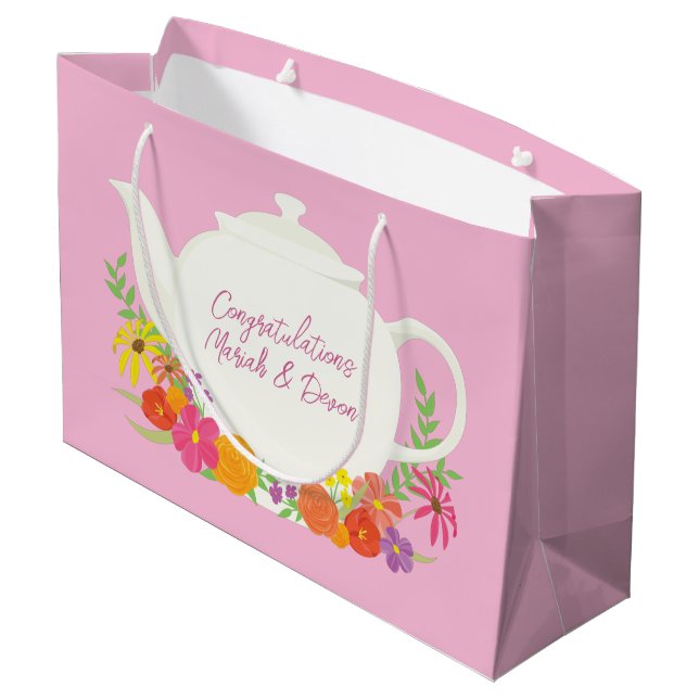 Grand Sac Cadeau Tea Party Baby shower Teapot Rose Girl (Dos Angle)