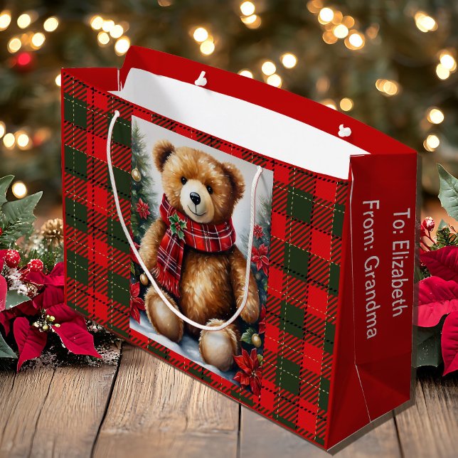 Grand Sac Cadeau Teddy Bear Add Names Cute Christmas (Créateur téléchargé)