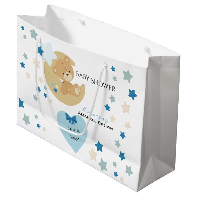 Grand Sac Cadeau Teddy Bear Love Baby Boy Douche | (Devant Angle)