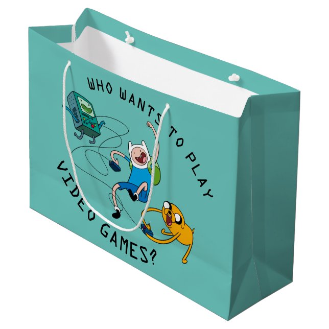Grand Sac Cadeau Temps d'aventure | Finn & Jake Jouer avec BMO (Devant Angle)