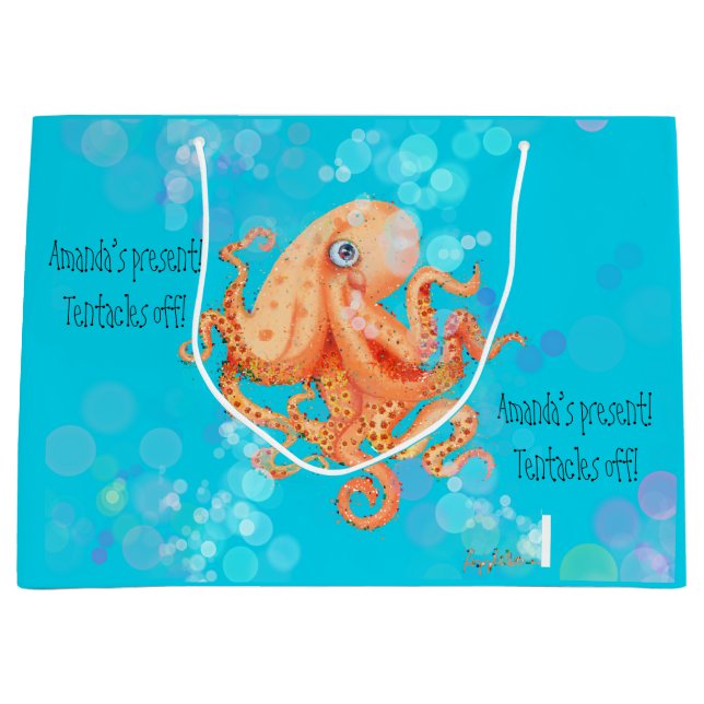 Grand Sac Cadeau Tentacles de pieuvre personnalisée avec bulles (Devant)