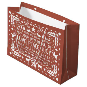 Grand Sac Cadeau Terracotta Love Peace Joie papel picado Noël