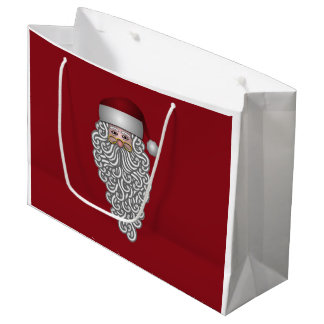 Grand Sac Cadeau Tête de père Noël avec barbe bouclée