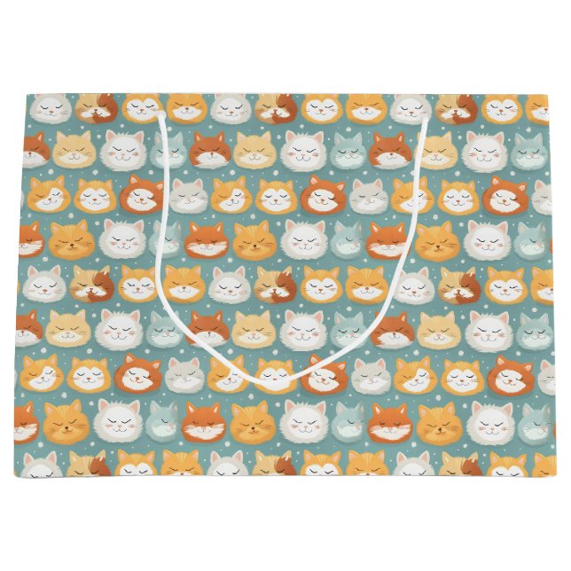 Grand Sac Cadeau Têtes de chat à tête blanche (Devant)