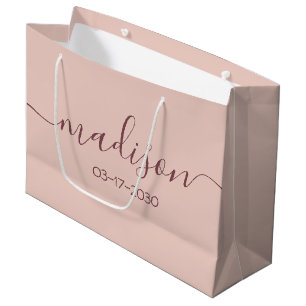 Grand Sac Cadeau Texte de nom personnalisé rose gold script girly f