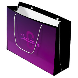 Grand Sac Cadeau Texte Monogrammé Moderne Éditable & Ombre Violet