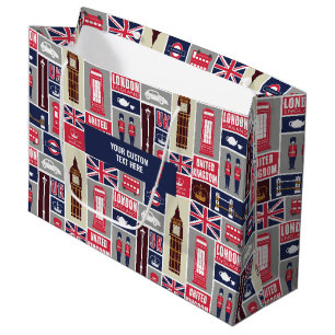 Grand Sac Cadeau Texte personnalisé Londres Royaume-Uni Icônes