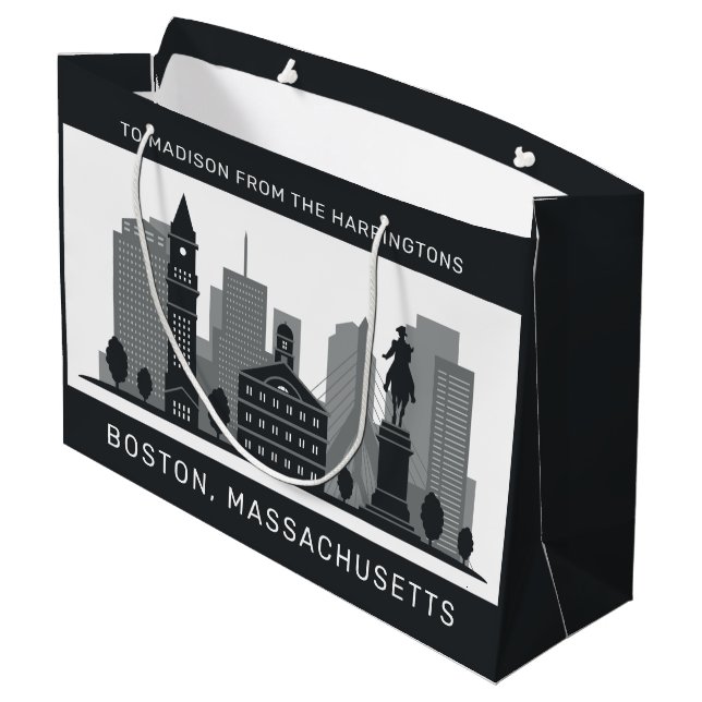 Grand Sac Cadeau Texte personnalisé Massachusetts Boston (Dos Angle)