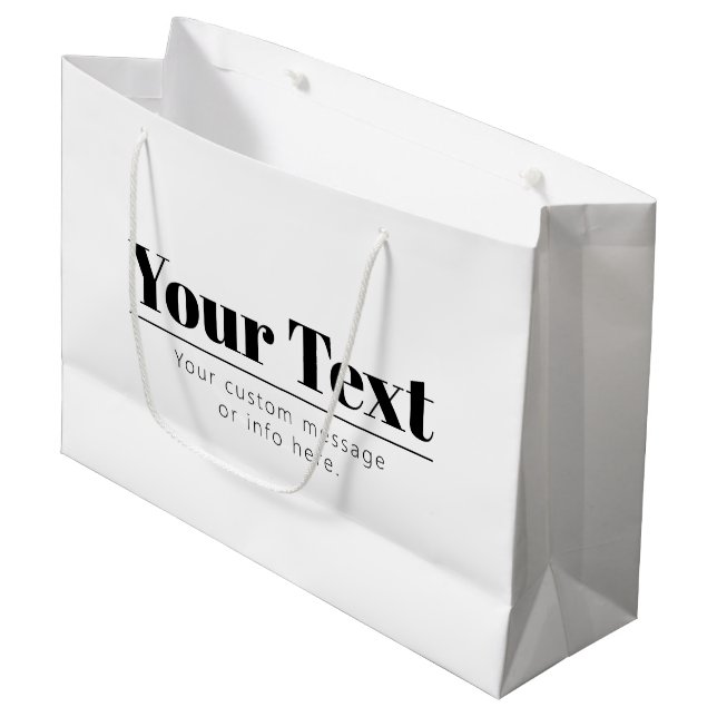 Grand Sac Cadeau Texte rétro-modern élégant | Noir & Blanc (Devant Angle)