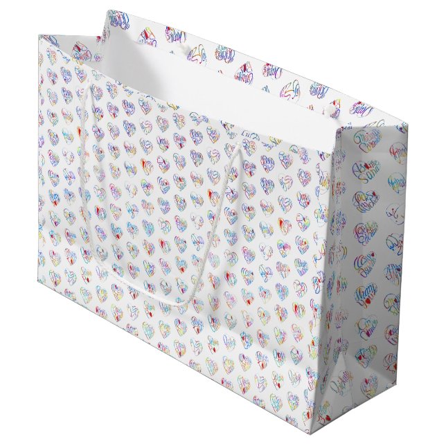Grand Sac Cadeau Thank you & heart in 44langs as ♡shaped DC pattern (Devant Angle)
