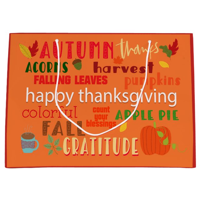 Grand Sac Cadeau Thanksgiving Word Art/message personnalisé retour (Devant)