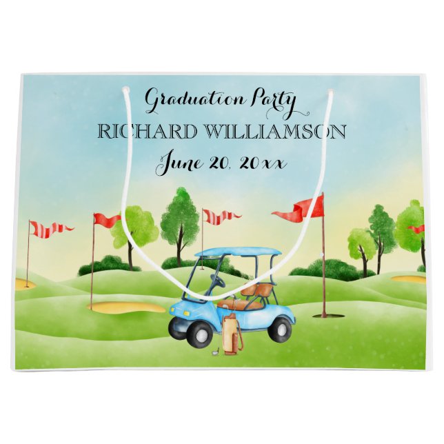 Grand Sac Cadeau Thème de golf de la fête de graduation (Devant)