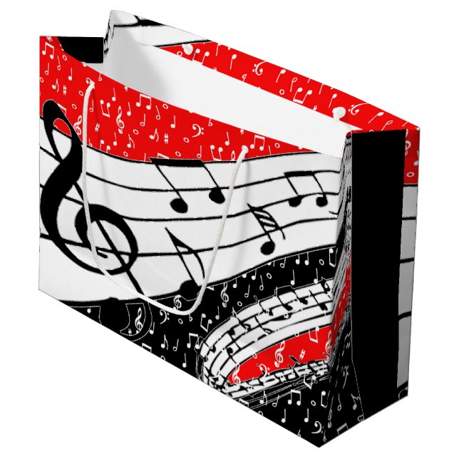 Grand Sac Cadeau Thème de musique rouge et noire (Devant Angle)