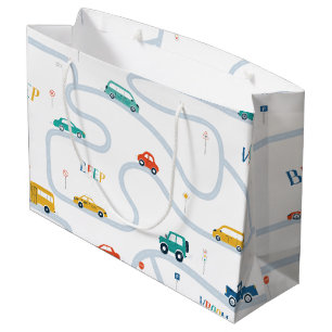 Grand Sac Cadeau Thème de transport Anniversaire Papier d'enveloppe