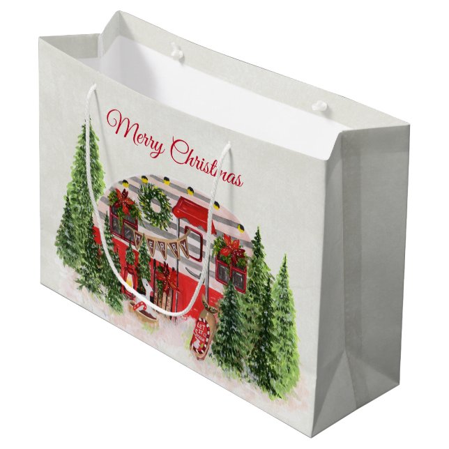 Grand Sac Cadeau Thème extérieur du camping de Noël Trailer (Devant Angle)