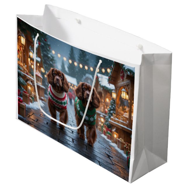 Grand Sac Cadeau Tibetan Spaniel Dogs Christmas Snow Holiday (Devant Angle)