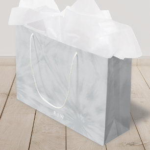 Grand Sac Cadeau Tie Dye   Monogramme gris minimaliste moderne
