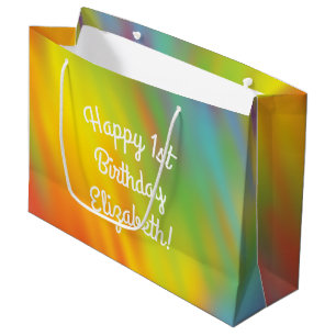 Grand Sac Cadeau Tie Dye Rainbow fête d'anniversaire