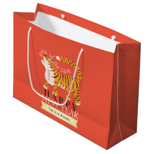 Grand Sac Cadeau Tiger Nouvel An Chinois 2022 Fête Rouge