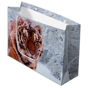 Grand Sac Cadeau Tigre et neige