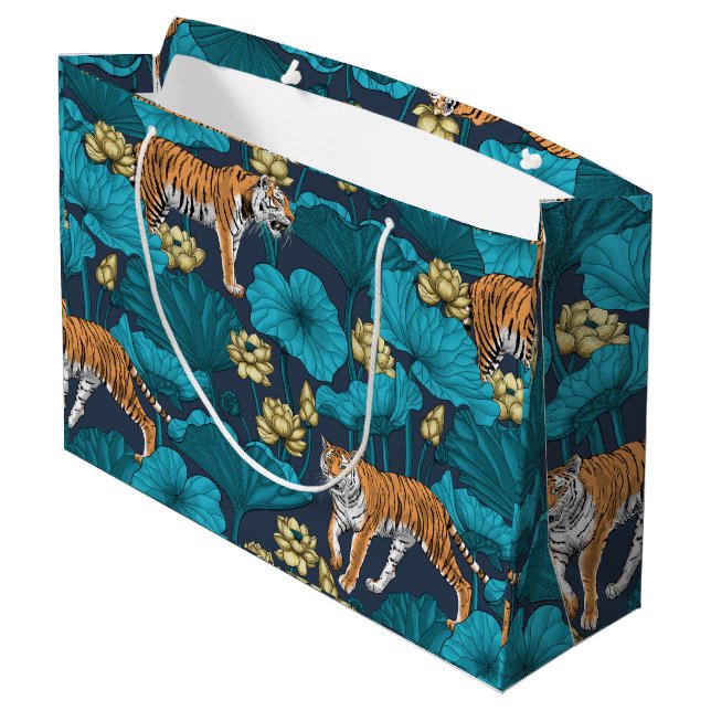 Grand Sac Cadeau Tigres dans l'étang jaune de lotus (Dos Angle)