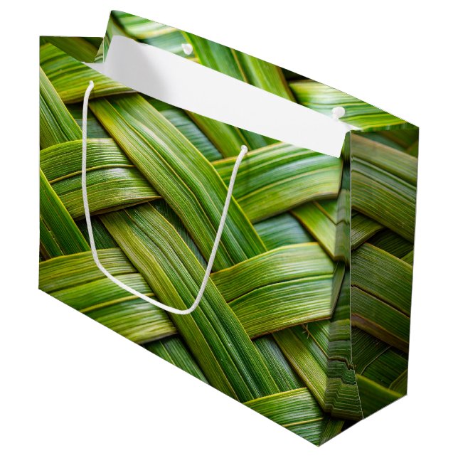 Grand Sac Cadeau Tissage de bambou frais vert (Devant Angle)