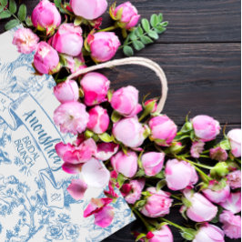 Grand Sac Cadeau Toile bleue et blanche de Jouy Fête des mariées