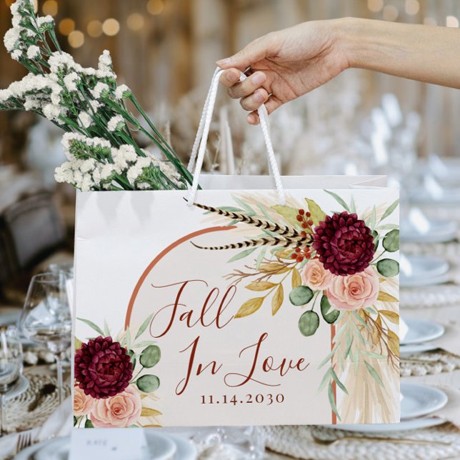 Grand Sac Cadeau Tombé Amoureux Floral de Bourgogne Mariage Récepti (Créateur téléchargé)