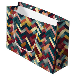 Grand Sac Cadeau Tons Automnaux Cosy Tissés Motif