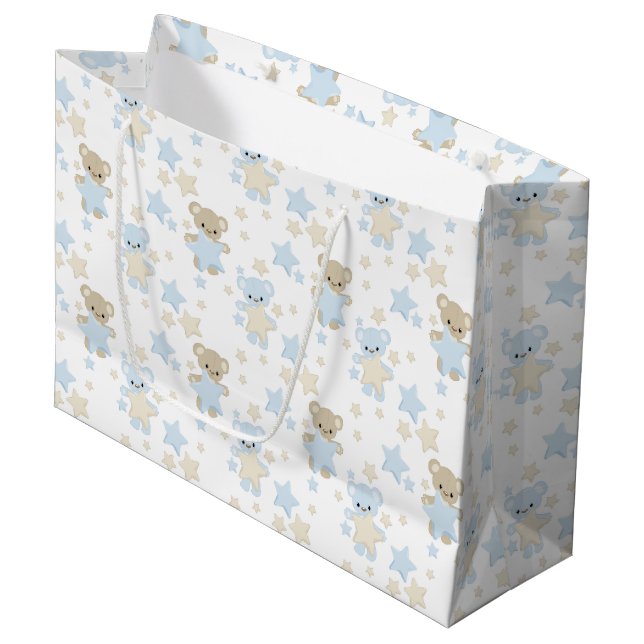 GRAND SAC CADEAU TONS DE BLEU & TAN NOUNOURS & ÉTOILES (Devant Angle)