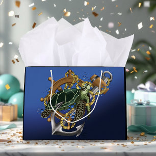 Grand Sac Cadeau Tortue de mer bleu vert