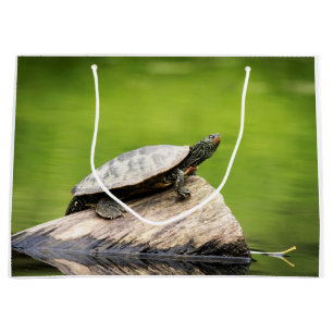 Grand Sac Cadeau Tortue peinte sur un bûcher
