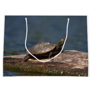 Grand Sac Cadeau Tortue peinte sur un bûcher