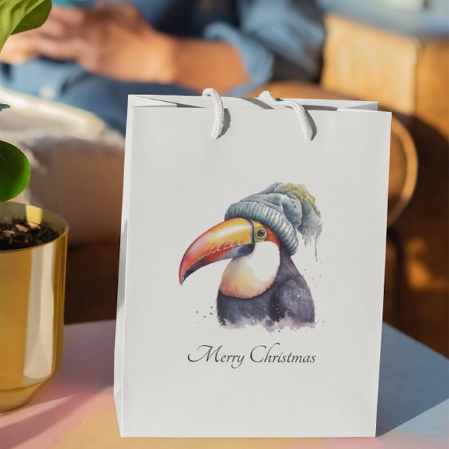 Grand Sac Cadeau Toucan Winter Vibes, personnalisation (Créateur téléchargé)