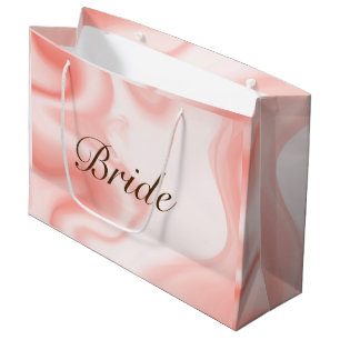 Grand Sac Cadeau Tourbillons en marbre rose-or doux, Bride texte