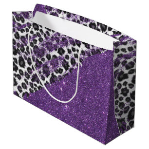 Grand Sac Cadeau Traçages d'empreinte de léopard de neige sur des