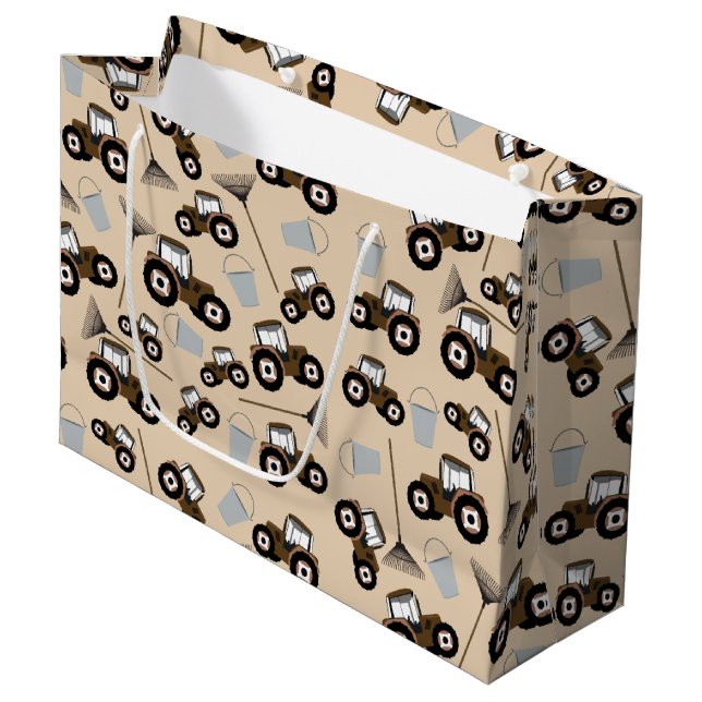 Grand Sac Cadeau Tracteur Camion Motif de ferme Équipement d'enlève (Devant Angle)