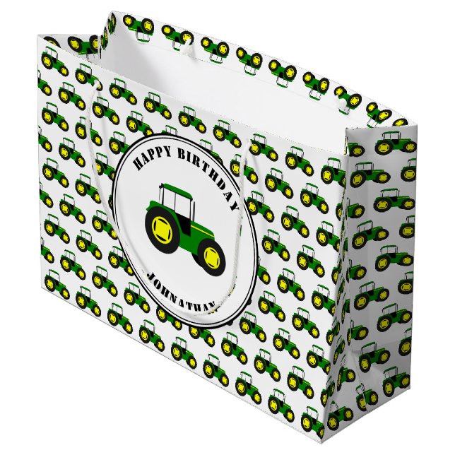 Grand Sac Cadeau Tracteurs verts Personnalisé Anniversaire Grand Sa (Dos Angle)