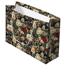 Grand Sac Cadeau Traditional Christmas Pine Floral Holiday 