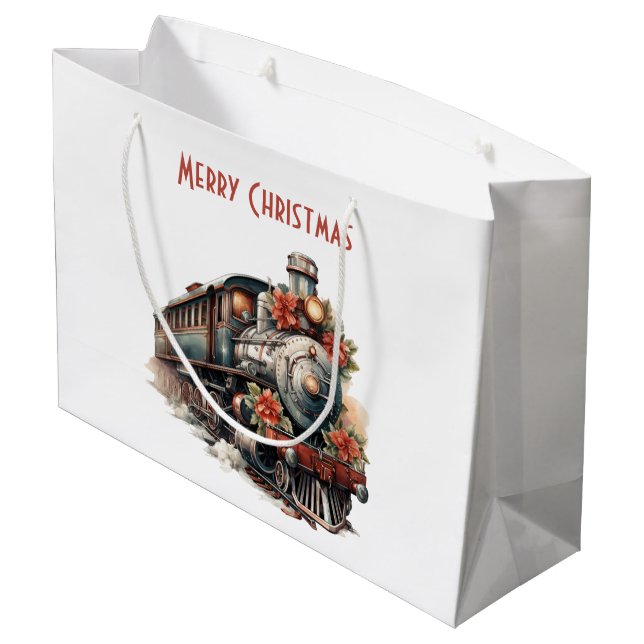 Grand Sac Cadeau Train à vapeur à l'ancienne Noël rétro (Dos Angle)