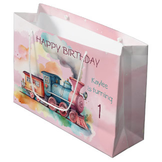 Grand Sac Cadeau Train Engine Girl 1er anniversaire