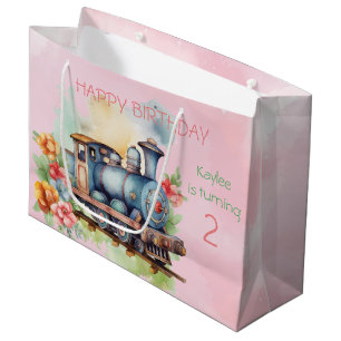 Grand Sac Cadeau Train Engine Girl 2e anniversaire