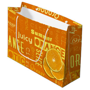 Grand Sac Cadeau Tranche orange moderne de fruit de typographie