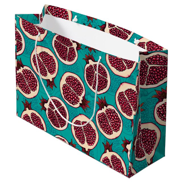 Grand Sac Cadeau Tranches de grenade sur turquoise (Dos Angle)