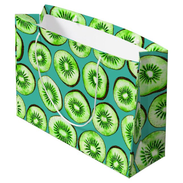 Grand Sac Cadeau Tranches Kiwi sur turquoise (Dos Angle)