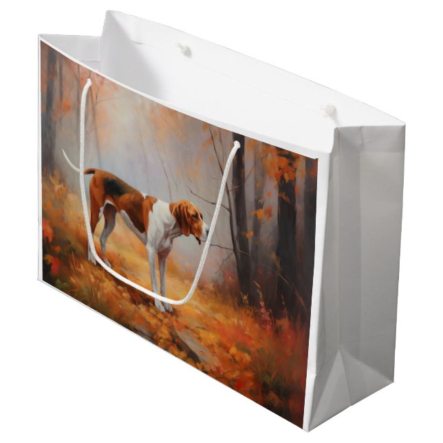 Grand Sac Cadeau Trekking Walker Coonhound à l'automne Feuilles aut (Devant Angle)