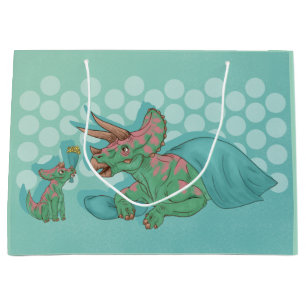 Grand Sac Cadeau Tricératops donnant des fleurs