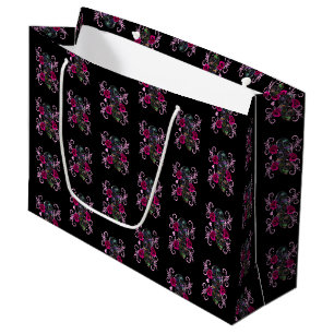 Grand Sac Cadeau Triple Jour Noir Des Crânes Morts Roses Rose