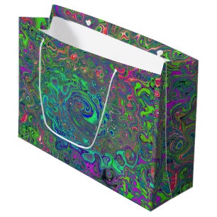 Grand Sac Cadeau Trippy Chartreuse et Blue Retro Liquid Swirl